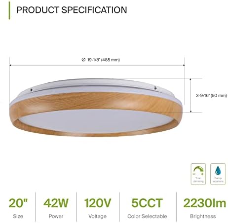 ASD 20 אינץ 'LED סומק סומק תקרת תקרה מתקן תאורה - עץ לבן מודרני קרוב לתקרה גופי תאורה 42W 2098LM, 2700-5000,000