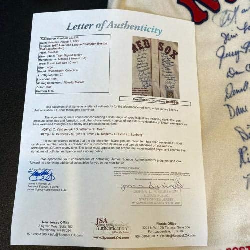 קבוצת בוסטון רד סוקס אל -סוקס משנת 1967 מדהימה חתמה על ג'רזי קרל יסטרזמסקי JSA - חתימות MLB גופיות
