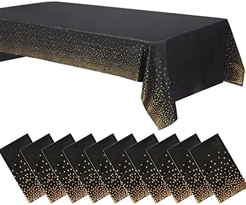 Yexexinm 10 חבילה מפת שולחן שחור וזהב לשולחנות מלבן, 54 x 108 אטום למים אטום למים מפלסטיק מפלסטיק מפלסטי