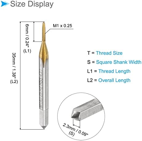 ברזי כרסום חוט קוקאד, חוט מטרי M1 x 0.25, מכונה מצופה טיטניום 3 חילופי ישר כלי הברגה -, 1 חתיכה