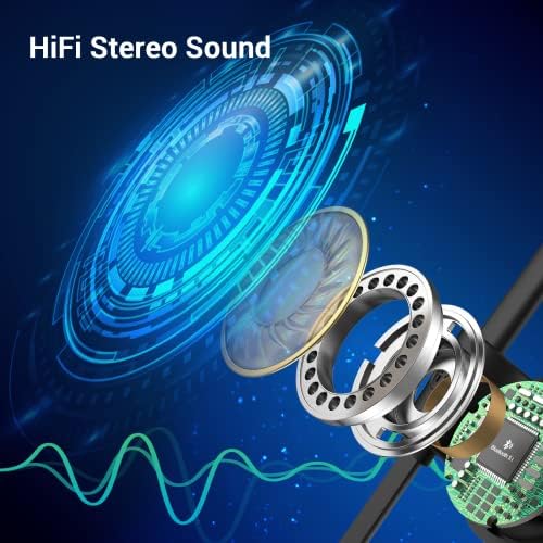 אוזניות Bluetooth של Kaloc, אוזניות סטריאו בסטריאו Hifi עם מיקרופון מבטל רעש, IPX7 אטום למים ו -12 שעות זמן