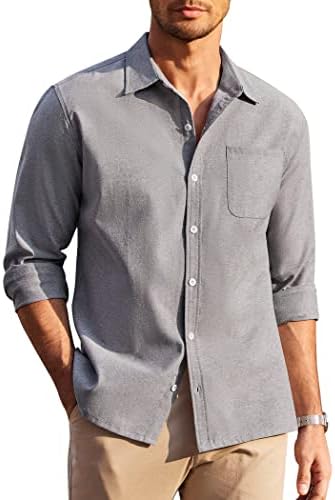 כפתור מזדמן של קואופנדי לגברים במורד חולצת אוקספורד חולצות שרוול ארוך חולצות עם כיס