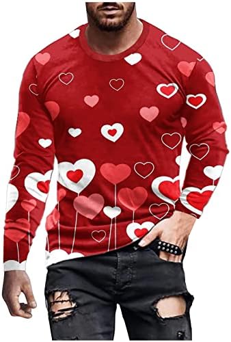 חולצות שרוול ארוך לגברים, צוואר עגול מזדמן בכושר רגיל סוודר חג האהבה 3D 3D מודפס חולצות חולצות