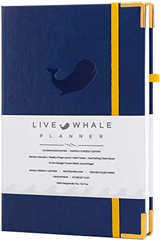 מתכנן שבועי של Live Whale ללא תאריך, מתכנן אישי שבועי של 12 חודשים/יומן פרודוקטיביות חודשי למעקב אחר
