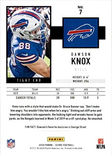 ציון 2020 7 Dawson Knox Buffalo Bills כרטיס מסחר בכדורגל