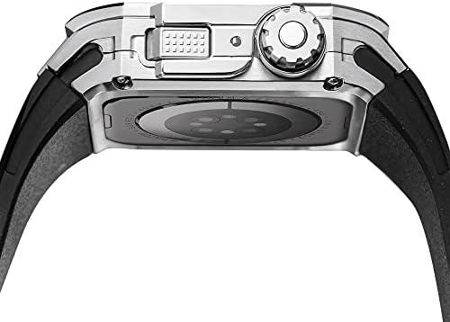 Kavju Titanium Watch Band Kit kt for Apple Watch 7 8 Ultra 45mm Aviation Titanium Case+פס גומי משולב
