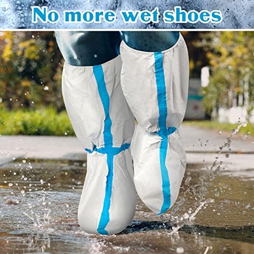 20 חתיכות/ 10 זוגות מגף ונעליים חד פעמי מכסה מפלסטיק מגף ארוך מכסה מכסה נעלי גשם אטומות למים לגברים ונשים, לבן