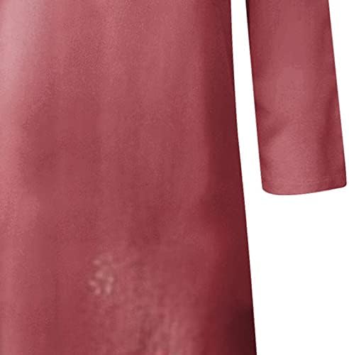 חולצה שמלות לנשים כפתור למטה 3/4 שרוול כותנה מידי שמלה מזדמן מוצק צבע לנשימה טוניקת שמלה עם כיסים