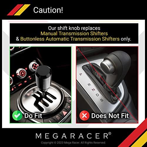 Mega Racer 8 סמ כפתור משמרת אלומיניום שחור - לרכבי תיבת הילוכים ידניים ללא כפתורים ללא כפתורים ו