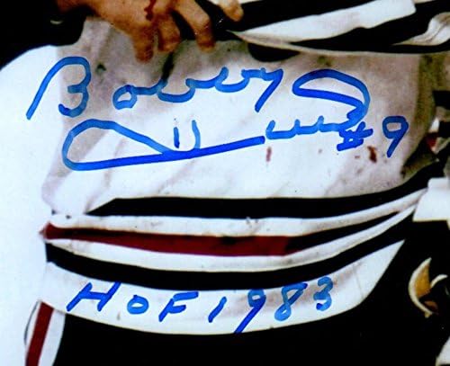 Beckett-Bas Bobby Hull 9 HOF 1983 שיקגו בלקוהוקס חתימה חתימה 8x10 פרצוף עקוב מדם צילום צילום צילום