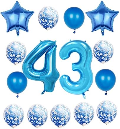 ציוד למסיבות קישוטים ליום הולדת 43, מספר כחול 43 בלון, נייר כסף ענק בגודל 40 אינץ