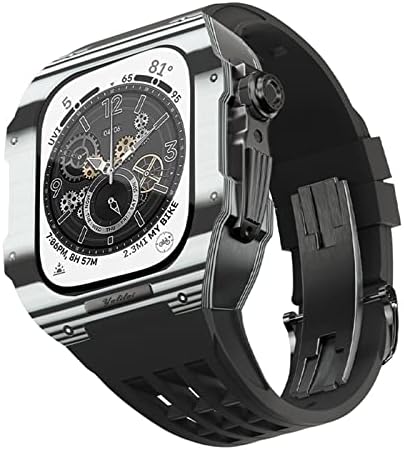 CNHKAU Fluororubber Watch Band Bezel סיבי פחמן עבור Apple Watch 8/7/6/5/4/SE, פס שעון יוקרה של סיבי