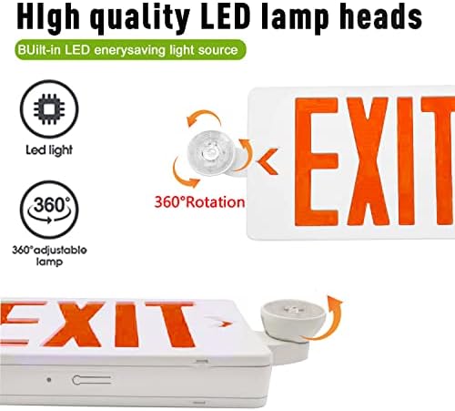 אוסטק שלט יציאה LED אדום עם תאורת חירום, שני אורות יציאה משעת חירום מתכווננים ל LED עם גיבוי סוללה, מנורת