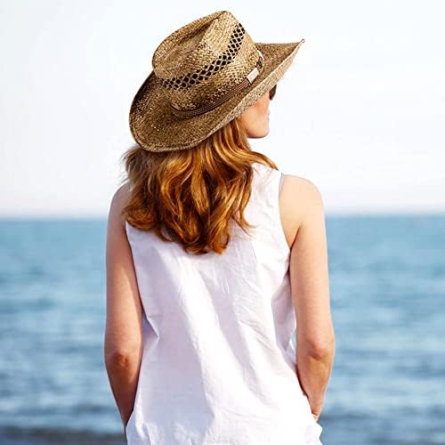 לערבב חום מערבי כובעי נשים קאובוי אאוטבק רפיה שמש כובע בוקרת קיץ חוף כובעי חטוב רחב ברים