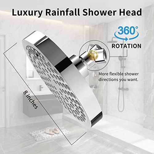 ראש מקלחת בלחץ גבוה בלחץ גבוה 8 אינץ 'גשמים ראשי מקלחת קבועים עם זוויות מתכווננות מפרק כדור, מטוסי