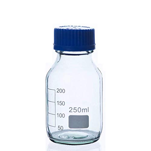 250 מל/8.4oz ריק זכוכית עבה בקבוק מגיב עם כובע בורג כחול מעבדה סוכן כימי בקבוק אחסון נוזלי מיכלי