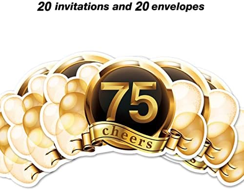 הזמנות למסיבת יום הולדת 75 עם מעטפות, 20 הזמנות 75 מאושרות של 75 שנים מסיבת יום הולדת ליום הולדת