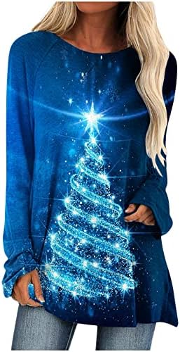 נשים של חג המולד טוניקת חולצות, 2022 חג המולד עץ הדפסת צווארון עגול ארוך שרוול חולצות רך מפנק טוניקת