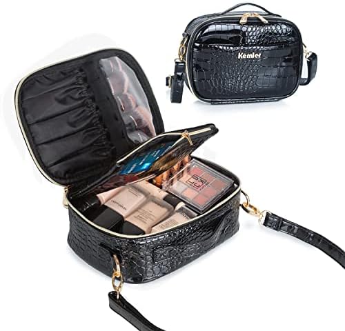 קמייר קטן נסיעות איפור תיק: שחור חמוד איפור נשים ארגונית עבור ארנק עם מברשת פאוץ - נייד עור מוצרי