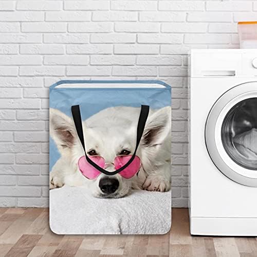 כלב לבן 60 ליטר סל כביסה עצמאי מתקפל שקיות כביסה סל בגדים גדולות עם ידיות לצעצועי בגדים