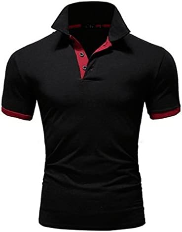 חולצת פולו עם שרוול קצר בתערובת כותנה לגברים, חולצת גולף טניס עם צווארון ניגודיות פעיל בצבע טהור