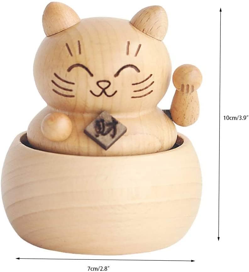 Luvadu מתנות מוזיקליות מעץ מזל חתול מזל קופסת מוזיקה ידנית מסתובבת
