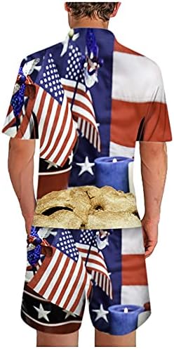 2 חלקים מגדירים עוגיות סט יום עצמאות גברים קיץ תלת מימד דגל אמריקאי דגל דפוס מזדמן חליפות ותפאורות