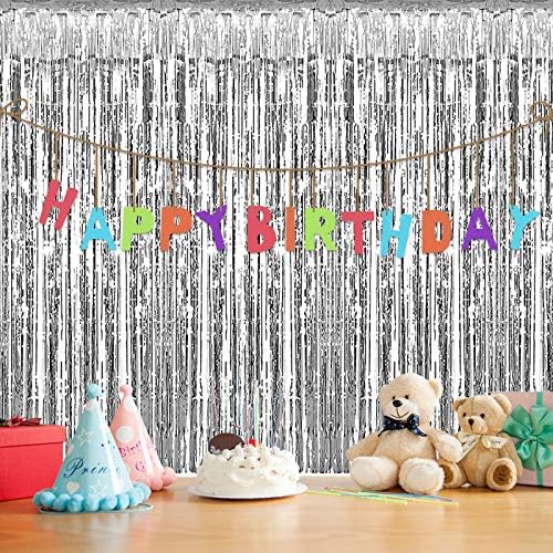 Ihuixinhe כסף קישוטי מסיבות וילונות שוליים, 3 חלקים, לחתונה יום הולדת מקלחת לתינוק רווקות לחג המולד לחג המולד
