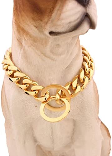 WLDOCA 15 ממ צווארון שרשרת כלבים מחמד זהב לכלבים גדולים בינוניים, פלדת טיטניום נירוסטה פיטבול מחמד שרשרת כלבים