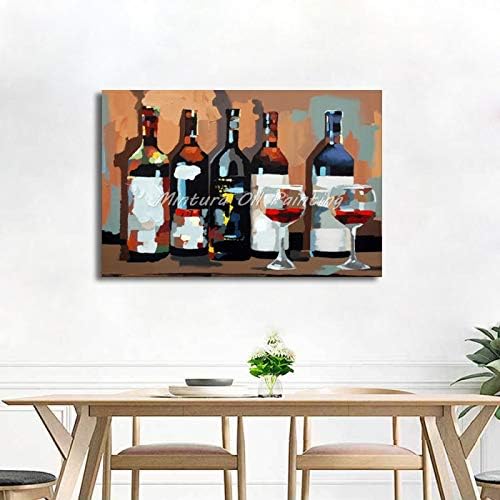 שקי שמיים ציור שמן מודרני מצויר ביד גדולה על בד, ציורי קיר בקבוק יין מופשט יצירות אמנות תמונות דקור לסלון