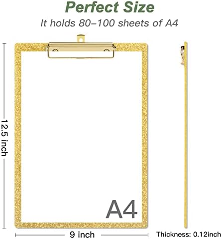 לוחות אקריליק רימילאק, לוח נצנצים עם קליפ זהב בפרופיל נמוך, המיועד לשימוש בבית הספר ובמשרד בכיתה, א4 אותיות
