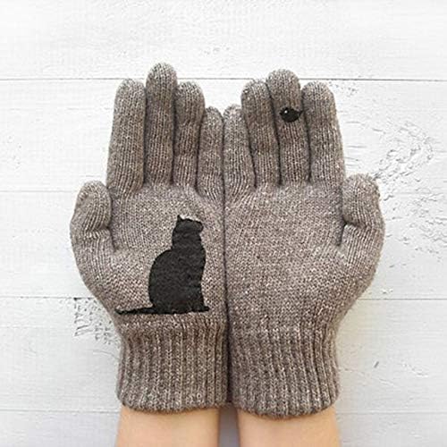 כפפות לגברים מזג אוויר קר נשים חמים הדפסת צמר סתיו חורף חתול כפפות כפפות דחיסה