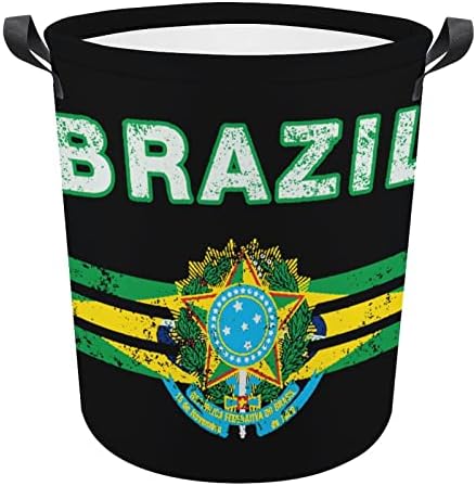 ברזילאי דגל מודפס סלי כביסה עם ידיות עמיד למים מתקפל עגול בגדי צידניות שקית אחסון ארגונית
