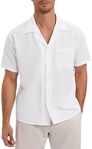 חולצת מחנה גברים טורטרנדי כפתור שרוול קצר קובני קובני במורד חולצות חוף עם כיס