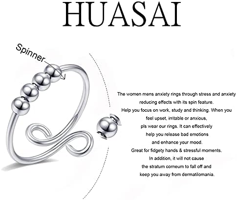 טבעת חרדה Huasai עם חרוזים טבעות מסתובבות לנשים טבעות חרוזים חרדות לגברים טבעות טבעות לחרדה לנשים