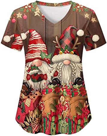 מוק חולצות נשים נשים מקרית צווארון הדפסת חג המולד קצר שרוול עבודת חולצה כיס למעלה רך חולצה נשים