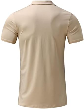 Wuai-Men Slim Fit חולצות פולו שרירים מתיחה שרוול קצר V צוואר פיתוח גוף אימון חולצות טי אתלטיות