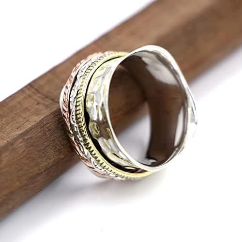 טבעת ספינר מדיטציה לנשים ספינרים נחושת פליז טבעת בסיס מגולפת טבעת 925 סטרלינג כסף סטרלינג יופי