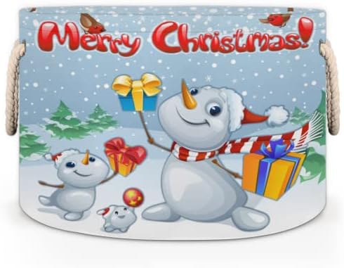 אנשי שלג חג המולד משפחת סלים עגולים גדולים לאחסון סלי כביסה עם ידיות סל אחסון שמיכה למדפי אמבטיה פחים לארגון