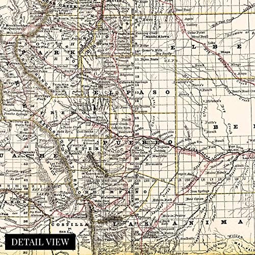היסטוריה וינטג '1879 פוסטר מפת קולורדו - מפת קולורדו וינטג' בגודל 24 על 36 אינץ ' - מפת מדינה ישנה