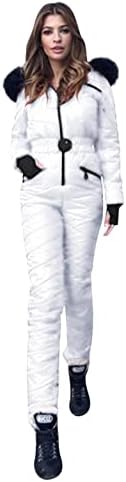 חליפות שלג לנשים, תלבושות סקי סקי חוץ ספורט חיצוני שלג צווארון פרווה סרבלים עם בגדי סקי אטומים למים.