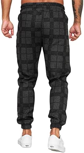 מכנסיים משובצים של ג'וג'ר ספורטיבי לגברים- מכנסי טרניעה חיצוניים של מטען חיצוני עם כיס