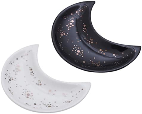צלחת תכשיטים אושובית צלחת קרמיקה צלחת: 2 יחידות צלחת תכשיטים בצורת ירח מגש תכשיט דקורטיבי שרשרת