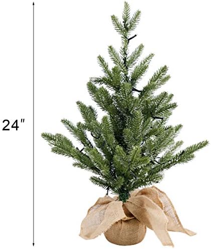 Juegoal 24 אינץ 'עץ אורן לחג המולד מואר, עם 50 אורות פיות לבנים חמים שולחני עץ מלאכותי, עץ אורן אור קטן עם בסיס