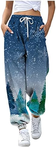 מכנסי טרנינג לחג המולד רצים ציצים נוחים מותניים אלסטיים מושכים על מכנסי טרנינג סנטה קלאוס טיולים רגליים של טרקלין