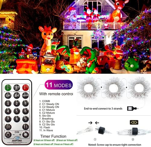 300 LED אורות חג מולד 99ft צבע מחליפים אורות מיתר חיצוניים, אור חוט צלול תאורה 11 מצבים עם מרוחק לחג המולד עץ