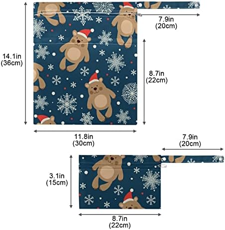 ZZXXB דוב חג המולד פתית שלג שקית רטובה אטומה למים חיתול בד לשימוש חוזר תיק יבש רטוב עם כיס רוכסן לטיולים בריכת