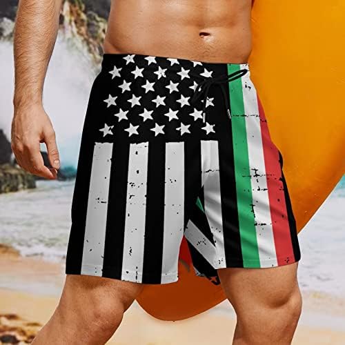 דגל קו דק אמריקני איטלקי גזעי שחייה לגברים עם מכנסי מתיחה של אוניית דחיסה לגלישה בספורט בגד ים בחוף