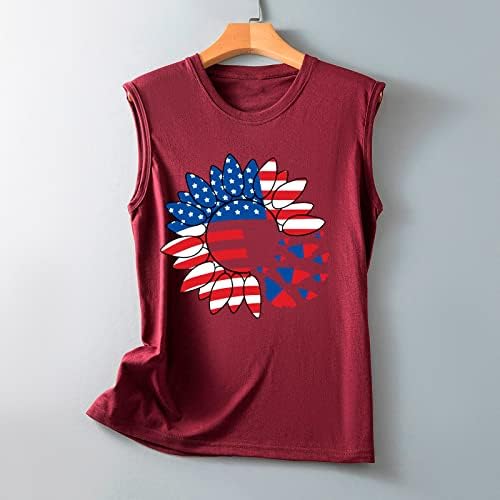 4 ביולי גופיות לנשים ללא שרוולים חולצות טריקו דגל אמריקאי פסים כוכבים אימון עניבה טוניקה גופייה