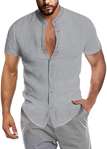 חולצות גברים של ZDFER עומדות צווארון שרוול קצר קיץ מזדמן חוף חוף חוף אחיד כפתור חולצה על חולצת